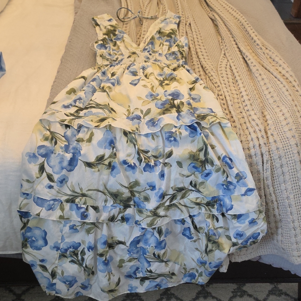 Abercrombie & Fitch White Maxi Dress with Blue Floral Print